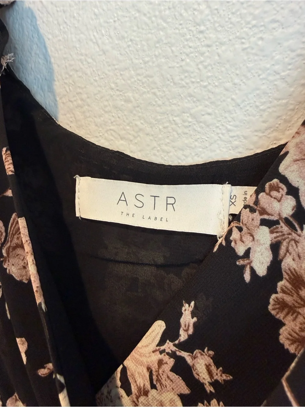 Astr Black Floral Wrap Blouse with Puff Sleeves